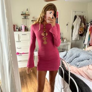 Oh Polly pink belle sleeve cut out dress with gems